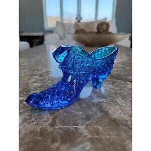 Vintage Fenton Art Glass Cobalt Blue Hobnail Cat Head Shoe Slipper